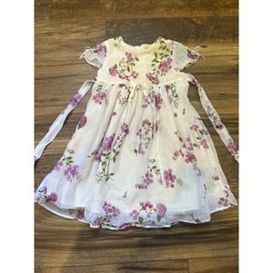 Baby‎ Togs Girls Floral Dress Purple Flowers Short Sleeve Bow Accent Size 4